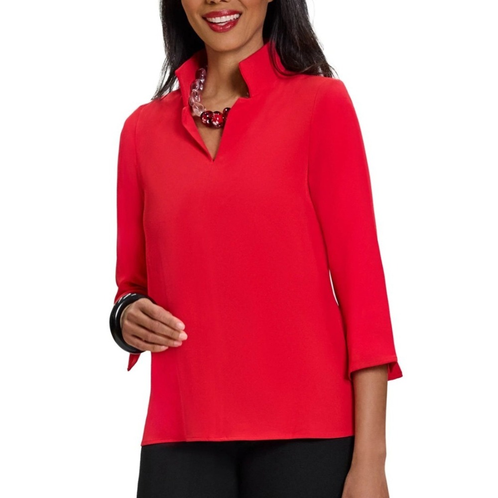Nina McLemore‎ Silk Tunic 3/4 Sleeve in Red